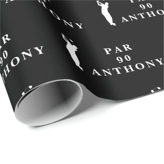 90e verjaardag Party Naam Black Golfer Pattern Cadeaupapier (Rol Hoek)