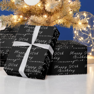 90e verjaardag Party Naam Zwart Modern Patroon Cadeaupapier