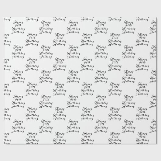 90e verjaardag Party Naam Zwart Modern Patroon Cadeaupapier (Vlak)