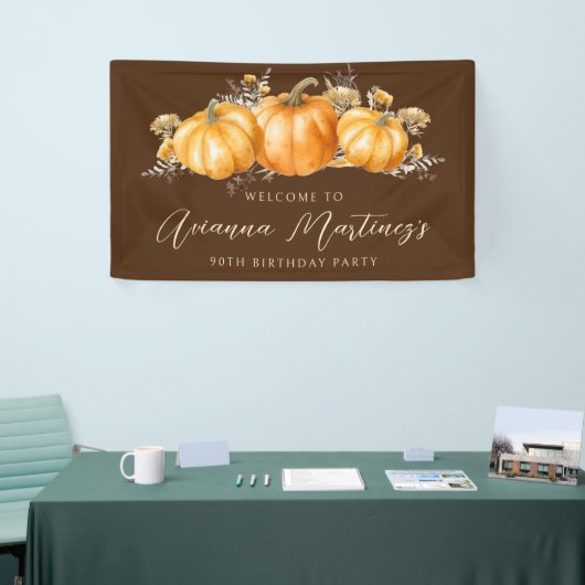 90e Verjaardag Party Rustic Boho Herfst Pompoen Spandoek (Beurs)