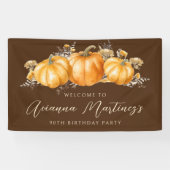 90e Verjaardag Party Rustic Boho Herfst Pompoen Spandoek (Horizontaal)