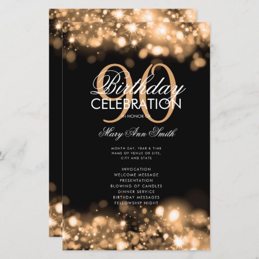 90e verjaardag programma Glam Lights Gold w / Menu (Voorkant / Achterkant)