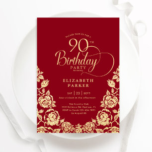 90e verjaardag rood gouden Rozen Kaart