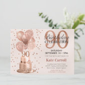 90e verjaardag Roos Gold Cake Kaart (Staand voorkant)