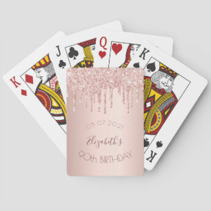 90e verjaardag roos goud glitter druppelt glazuur pokerkaarten