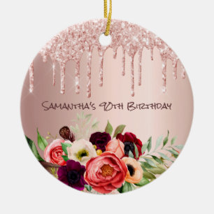 90e verjaardag roos goud glitter druppelt roze blo keramisch ornament