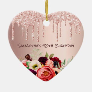 90e verjaardag roos goud glitter druppelt roze blo keramisch ornament