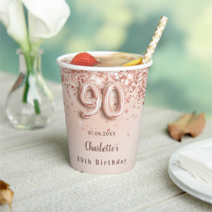 90e verjaardag roos goud glitter monogram naam papieren bekers