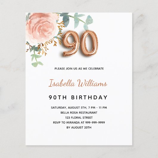 90e verjaardag roos gouden bloem - begrotingsuitno flyer (Voorkant)