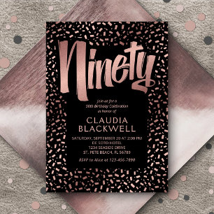 90e Verjaardag Roos Gouden Confetti Kaart