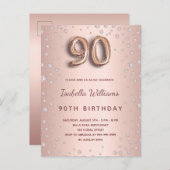 90e verjaardag roos gouden diamanten ballonscript briefkaart (Voorkant / Achterkant)