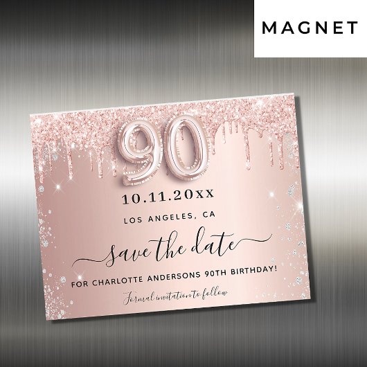 90e verjaardag roos zilver met de date magnet