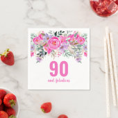 90e verjaardag roze floral party napkins servet (Insitu)