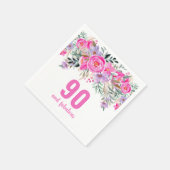 90e verjaardag roze floral party napkins servet (Hoek)