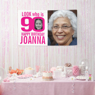 90e verjaardag roze kijk nu 90 aangepaste foto toe spandoek