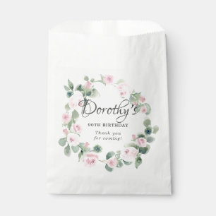 90e verjaardag Roze Rose Floral Eucalyptus Wreath Bedankzakje