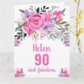 90e verjaardag roze waterverf florale kaart (Gele Bloem)