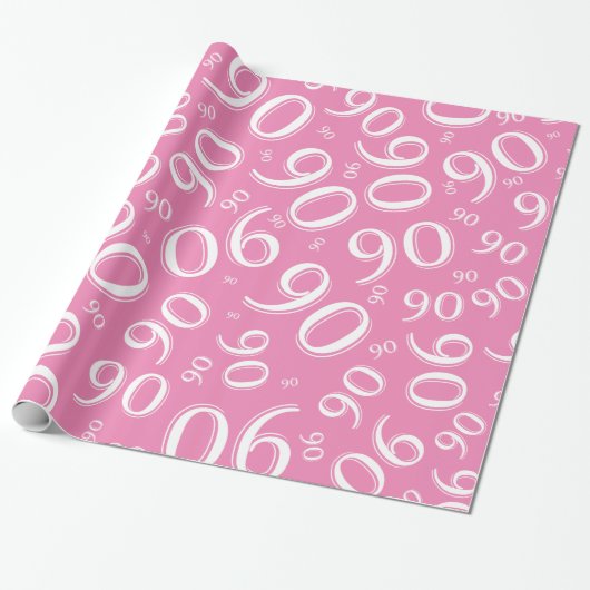 90e verjaardag Roze & Wit Random Number Pattern Cadeaupapier (Uitgerold)