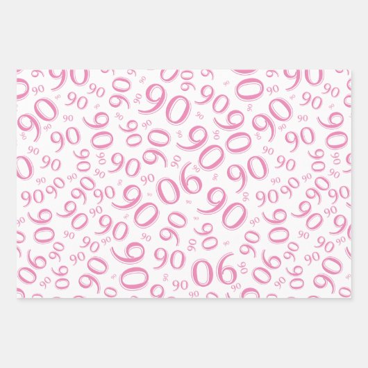 90e verjaardag Roze & Wit Random Number Pattern Inpakpapier Vel (Voorkant 2)