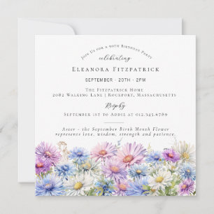 90e verjaardag september geboortemaand bloem vierk kaart