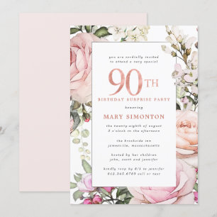 90e verjaardag Surprise Party Blush Pink Floral Kaart