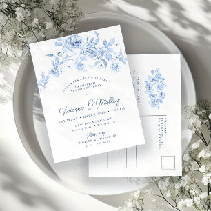 90e verjaardag Surprise Party Dusty Blue Floral Uitnodiging Briefkaart