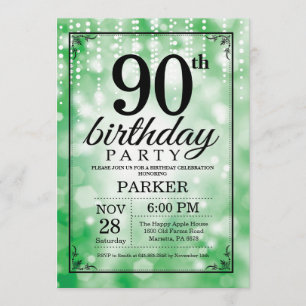 90e verjaardag uitnodiging Green Glitter