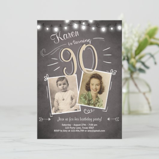 90e verjaardag uitnodiging  negentigste verjaardag (Staand voorkant)