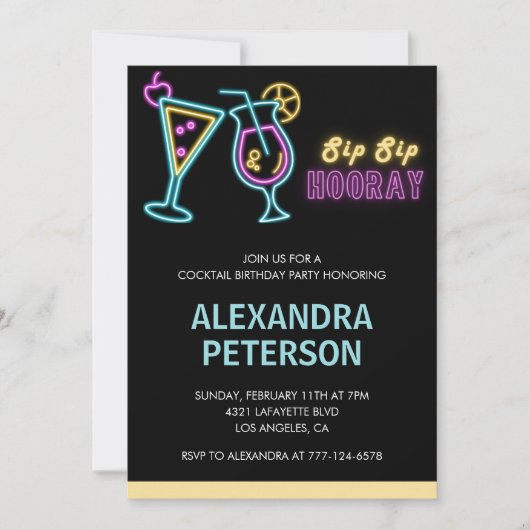 90e verjaardag uitnodigingen Cocktail Neon Glow (Voorkant)