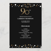 90e verjaardag van Elegant Gold en Black Confetti Programma (Achterkant)