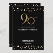 90e verjaardag van Elegant Gold en Black Confetti Programma (Voorkant / Achterkant)