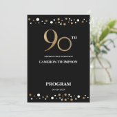 90e verjaardag van Elegant Gold en Black Confetti Programma (Staand voorkant)