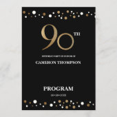 90e verjaardag van Elegant Gold en Black Confetti Programma (Voorkant)