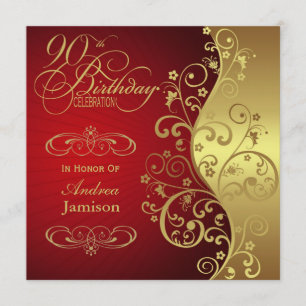 90e verjaardag van Red and Gold Party Kaart