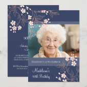 90e verjaardag van uitnodigingen blauwe koraal blo (Voorkant / Achterkant)