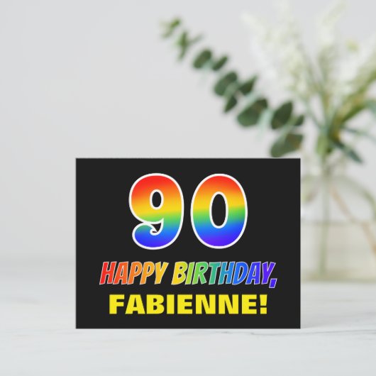 90e verjaardag: Vet, Vun, Eenvoudig, Regenboog 90 Briefkaart (Staand voorkant)