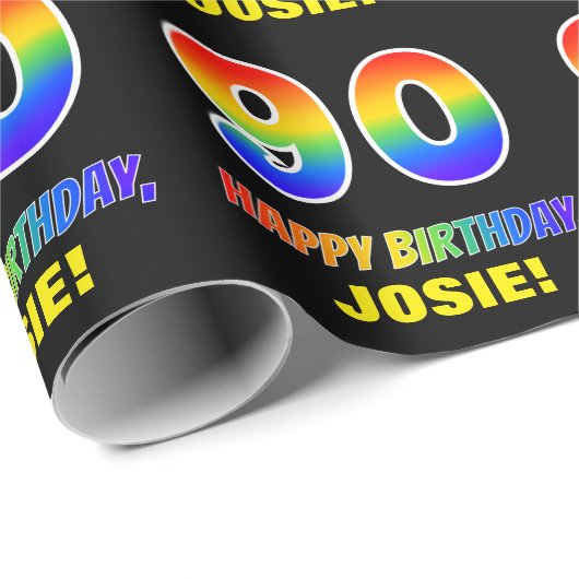 90e verjaardag: Vet, Vun, Eenvoudig, Regenboog 90 Cadeaupapier (Rol Hoek)