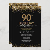 90e verjaardag viering gouden glitter uitnodiging (Voorkant / Achterkant)