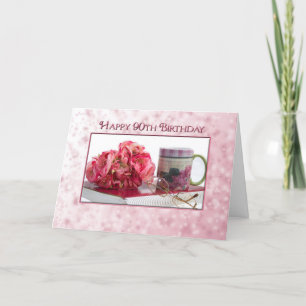 90e Verjaardag - Vrouw - Dainty Pink Kaart