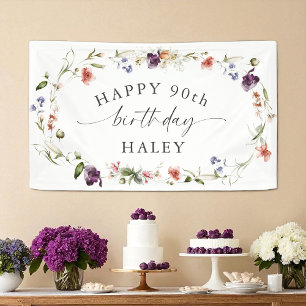 90e verjaardag vrouwelijke wilde bloemen spandoek