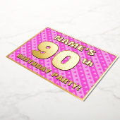 90e verjaardag — vuurroze harten en strips folie uitnodiging (Gedraaid)