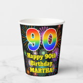 90e verjaardag: Vuurwerk Fun Pattern + Regenboog 9 Papieren Bekers (Achterkant)