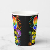 90e verjaardag: Vuurwerk Fun Pattern + Regenboog 9 Papieren Bekers (Rechts)