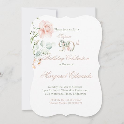 90e verjaardag Waterverf Rozen Roze Uitnodiging (Voorkant)