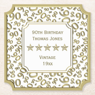 90e verjaardag White/Gold Pattern Thema Kartonnen Onderzetters