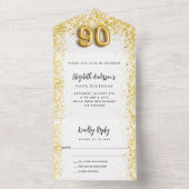 90e verjaardag witte gouden feest RSVP All In One Uitnodiging (Binnen)