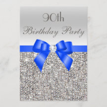 90e Verjaardag Zilveren Sequin Royal Blue Bow Diam