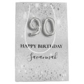 90e verjaardag zilverglitterstofmonogram medium cadeauzakje (Voorkant)