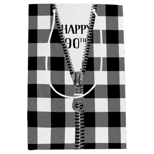90e verjaardag Zipper op buffelplaat Medium Cadeauzakje (Voorkant)