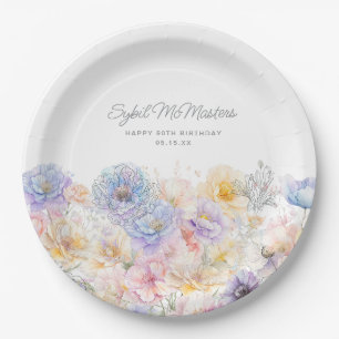 90e Verjaardag Zomer Waterverf Bloemen Custom Papieren Bordje